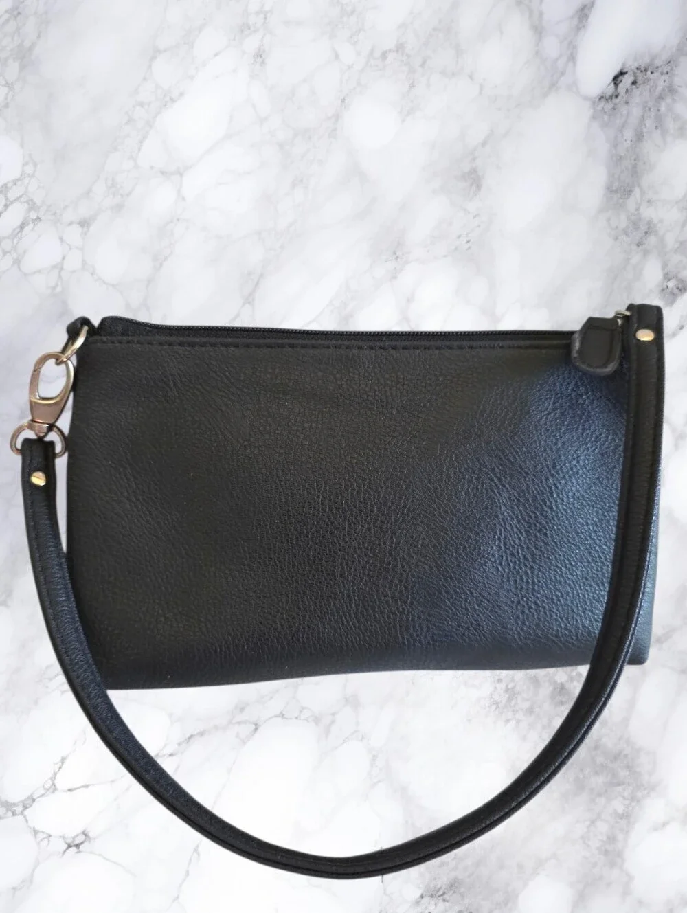 Nicole by Nicole Miller Black Mini Shoulder Bag Y2K Moto Buckle Wristlet